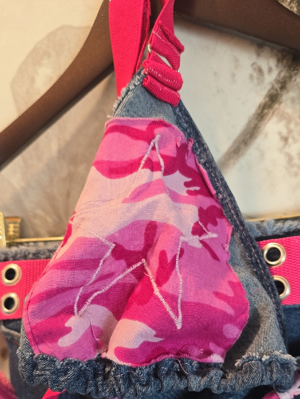 ⭐️Vintage 80's Custom Denim 2pce Set Pink Camo Stars & Stretch Denim - Picture 11 of 16